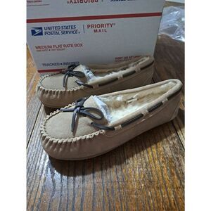 New Size 7 Weestep Tan Faux Fur Lined Memory Foam Moccasin Slippers House Shoes